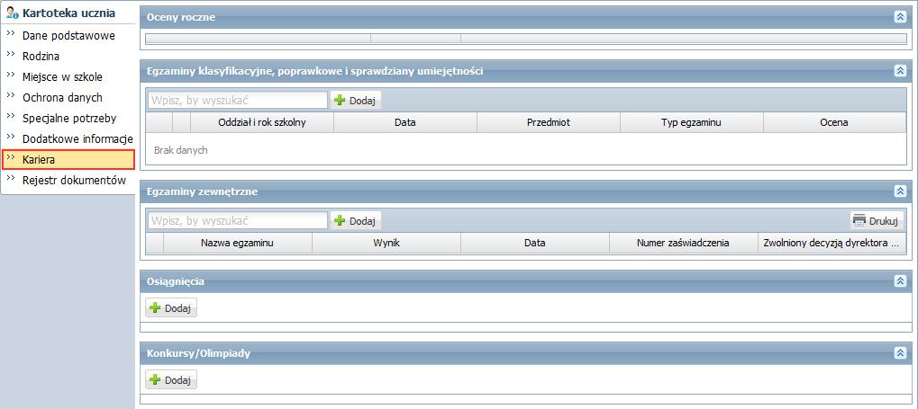 UONET+. Gromadzenie danych uczniów 14/23 Kartę Dodatkowe informacje może także uzupełniać pedagog szkolny w module Sekretariat lub Dziennik oraz wychowawca oddziału w module Dziennik.