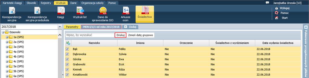 oparciu o dane zgromadzone w systemie.