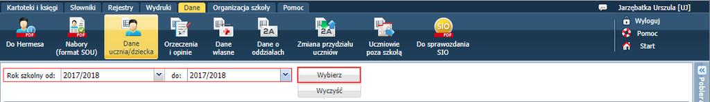 UONET+. Gromadzenie danych uczniów 21/23 - Uczniowie poza szkołą. Aby eksportować dane do Excela: 1. Wybierz odpowiedni widok na wstążce Dane. 2. Zdefiniuj zakres danych do wyświetlenia i kliknij przycisk Wybierz.