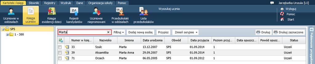 UONET+. Gromadzenie danych uczniów 9/23 Listy uczniów można również filtrować według kryteriów dostępnych pod przyciskiem Filtruj.
