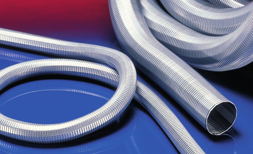METAL HOSE 375 HT +15% 1 3 2 Wąż etalowy, wąż wyciągowy (do +400 C) Zastosowania wąż do przesyłu ciernych proszków, ateriałów stałych, granulatów i do gazów Urządzenia odciągowe, urządzenia
