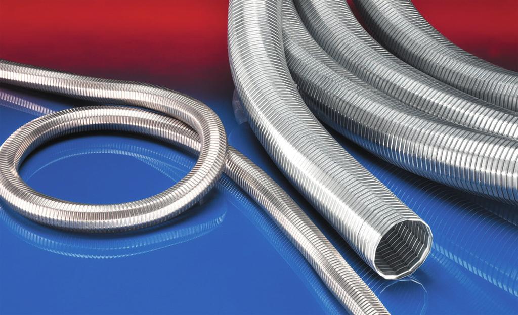 METAL HOSE INOX 376 +15% 1 3 2 Wąż etalowy, stal nierdzewna (INOX), wąż wyciągowy (do +600 C) Zastosowania wąż do przesyłu ciernych proszków, ateriałów stałych, granulatów i do gazów Urządzenia