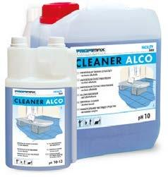 1L 6 324 0,25% - 2% CLEANER ALCO to bardzo skuteczny alkoholowy środek do usuwania wszelkiego, nawet głęboko osadzonego brudu ze wszystkich wodoodpornych powierzchni podłogowych i ponadpodłogowych