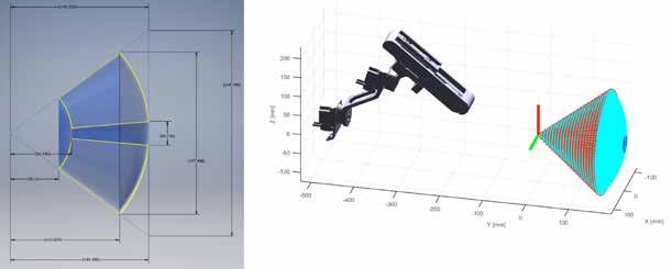 Dariusz Krawczyk, Piotr Kroczek Rysunek 10. Porównanie przestrzeni roboczych minirobota. Z prawej wyznaczona na podstawie równań kinematyki prostej. Z lewej wyznaczona w programie CAD. Rysunek 11.
