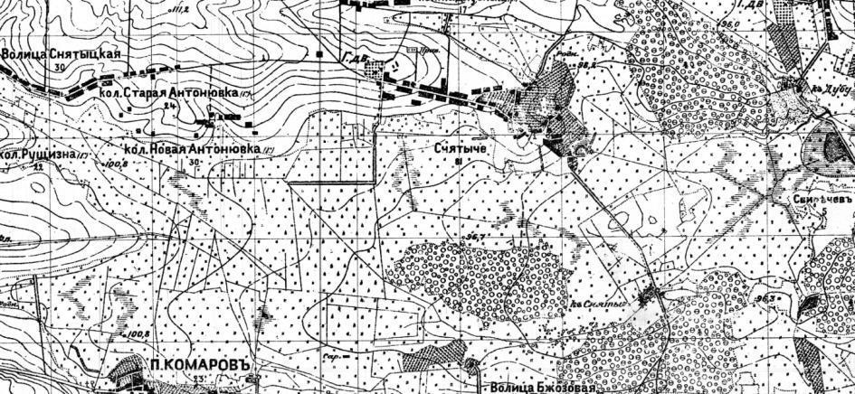 Ryc. 3. Fragment historycznej mapy topograficznej z 1915 roku 5 Środowisko przyrodnicze 5.