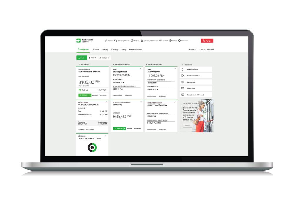 KORZYSTANIE Z BANKOWOŚCI INTERNETOWEJ Po zalogowaniu zobaczysz panel główny Mój bank. Znajdziesz tutaj zebrane produkty i usługi, które posiadasz w Getin Banku. Masz szybki dostęp do GRUP PRODUKTÓW.