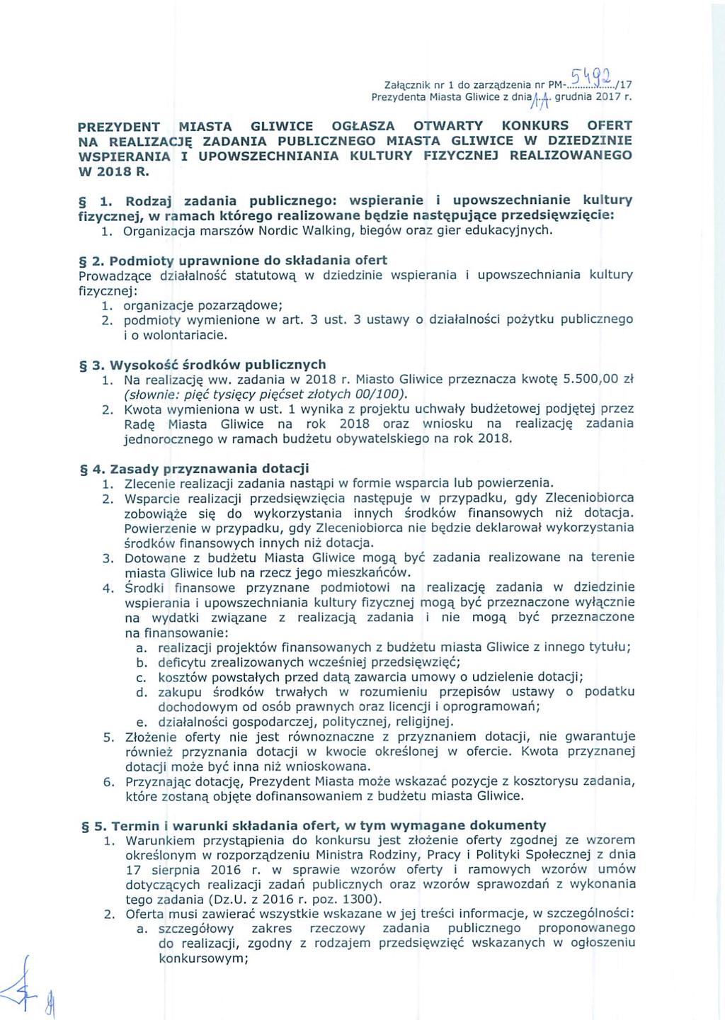 ` 'i Załącznik nr 1 do zarządzenia nr PM-...b..'Í3.."Tf../17 Prezydenta Miasta Gliwice 2 dnia grudnia 2017 r.