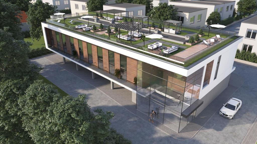 Opis inwestycji Lokale zostaną nadbudowane nad obecnie remontowanym budynkiem parterowym. Całość zyska nową elewację (wizualizacje obok).