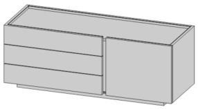 8) szafka wspierająca biurko korpus i front melamina, wieniec z ekoskóry; Komoda, 1x drzwi skrzydłowe + 3x szuflada ; Wymiary: 160x55x57h [cm] +/-2% - 1 szt.