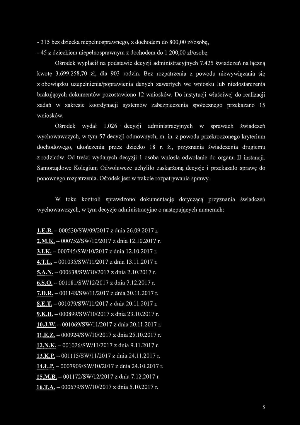 Bez rozpatrzenia z powodu niewywiązania się z obowiązku uzupełnienia/poprawienia danych zawartych we wniosku lub niedostarczenia brakujących dokumentów pozostawiono 12 wniosków.