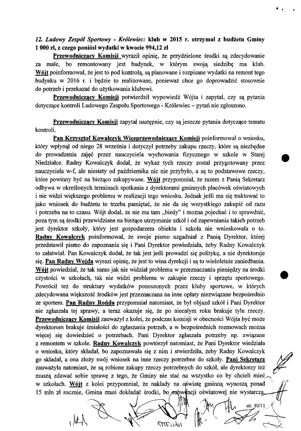 12. Ludowy Zespól Sportowy - Królewiec: klub w 2015 r.