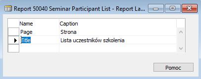 5.2 Labels Raport uzupełniamy o etykiety związane z wyświetlanym