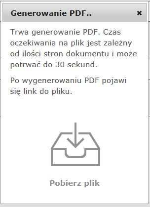 Drugim sposobem jest wybranie klawisza Generuj PDF znajdującego się na końcu każdej sekcji.