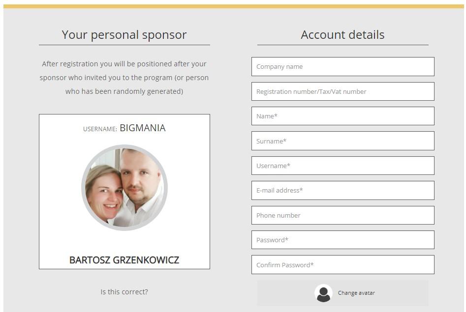 Rejestracja w firmie i obsługa panelu użytkownika Żeby zarejestrować się w firmie Rockwall Investments i zostać członkiem naszej struktury (BIG Business by: BIGMANIA) należy kliknąć w