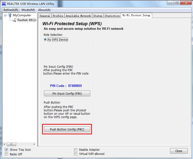 2.2 Korzystanie z połączenia WPS Kliknij przycisk Push Button Config (PBC) (Konfiguracja