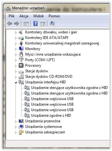 Rysunek obok przedstawia prawidłowo wykryty moduł AVA 8001 w menedżerze urządzeń systemu Windows 7.