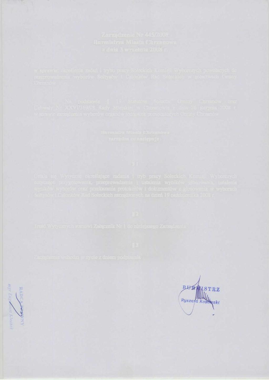 Zarządzenie Nr 445/2008 Burmistrza Miasta Chrzanowa z dnia 3 września 2008 r.