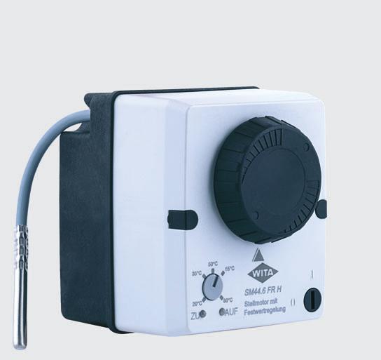 Technika napędu Siłownik elektryczny WITA SM 44 FR H Regulator SM 44 FR H o stałej wartości zadanej ma za zadanie utrzymać stałą wartość temperatury w instalacji grzewczej poprzez sterowanie zaworem
