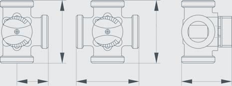 Technika mieszania Dostępne zawory mieszające Obudowa z mosiądzu Ms 58 Uszczelnienie trzpienia dwa pierścienie o-ring Moment obrotowy Minimix 0,3 Nm Moment obrotowy Maximix 0,4 Nm Kąt nastawczy 90