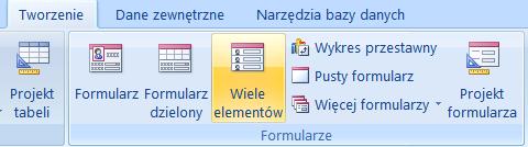 4) Utwórz formularz Wiele elementów zawierający dane Jednostek Miary. Zmień nazwy etykiet, aby zawierały całe wyrazy i spacje pomiędzy wyrazami.