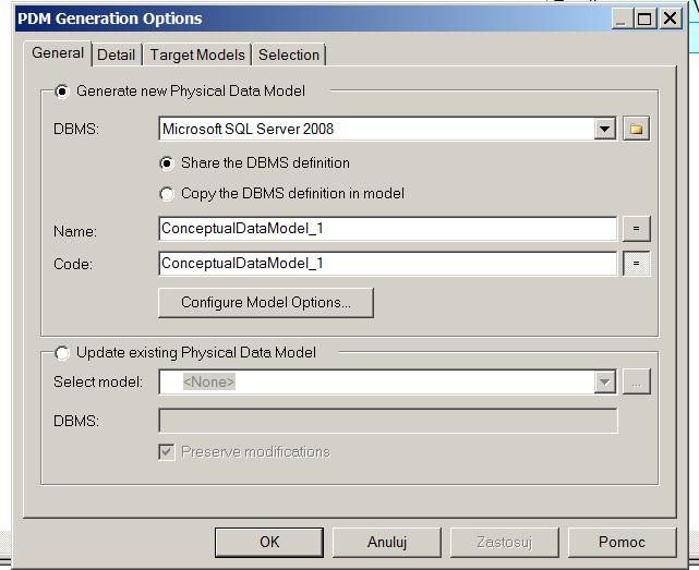 Diagram wygenerujemy dla wersji DBMS Microsoft SQL Server 2008