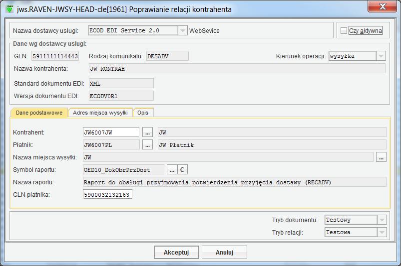 Komunikaty wysyłane do partnera Zamówienie zakupu ORDER Dokument sprzedaży i korekta INVOICE