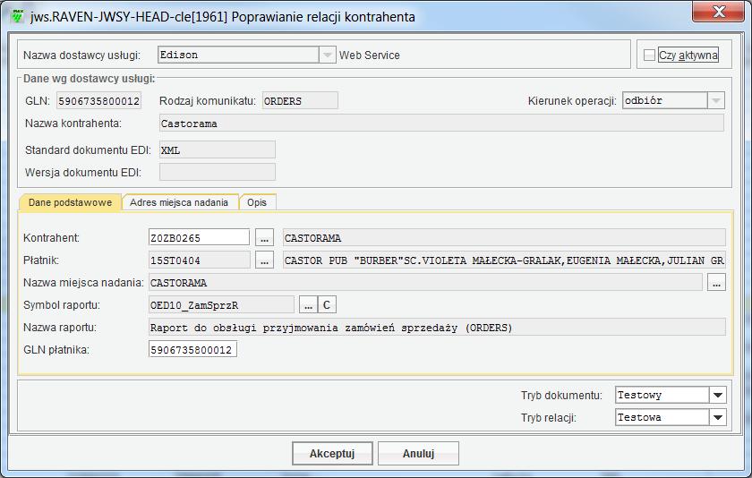 Komunikaty odbierane od partnera Zamówienie sprzedaży ORDER Dokument zakupu i korekta INVOICE