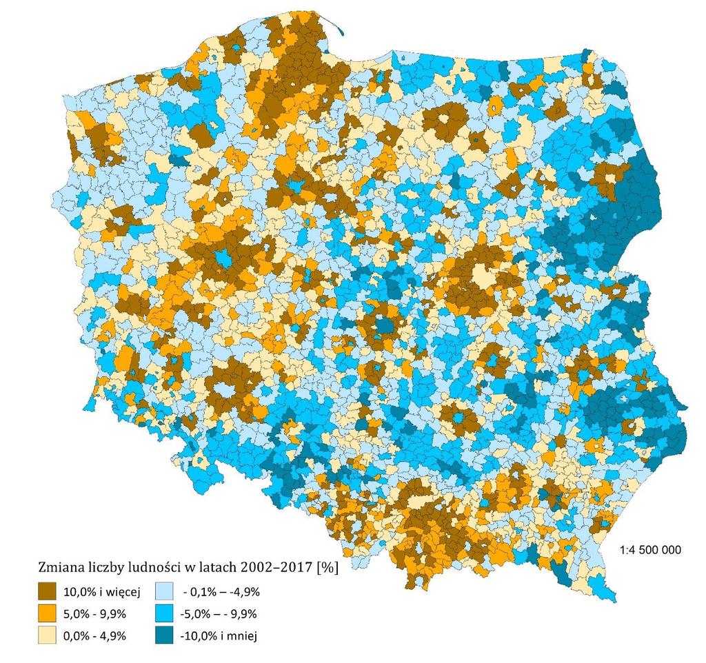 Suburbanizacja Zmiana liczby ludności w latach 2002 2017 MOF* (bez rdzenia): +17,3% Gminy poza MOF: -0,9% MOF Poznań: +40,3% MOF Toruń: