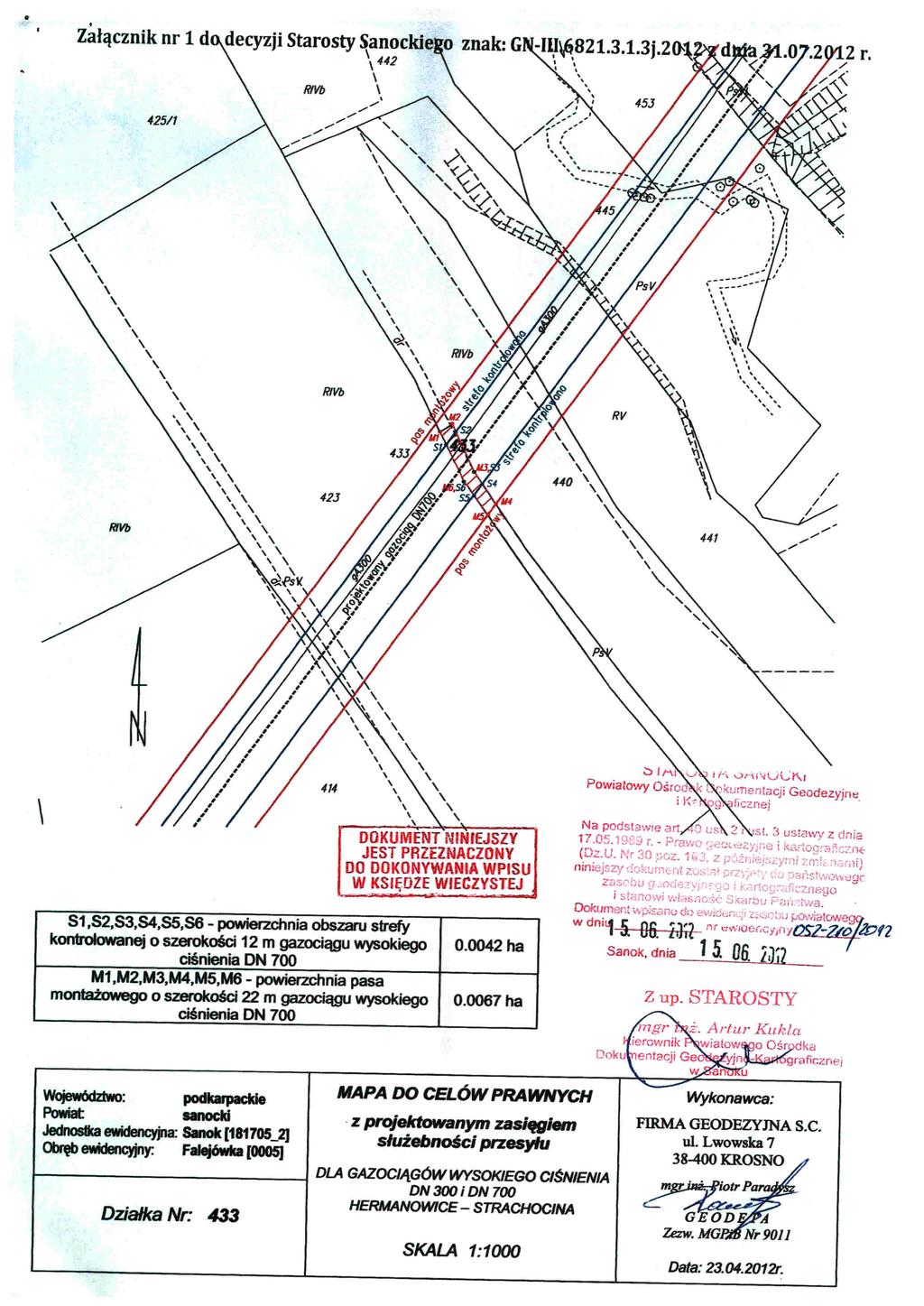 , Załącznik nr 1 d decyzji Starosty Sanockie \ 442 RlVb \ \ -11,1~821.3.1.3j.2o-\.