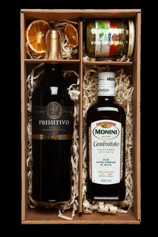 , 750 ml Kraj pochodzenia: Włochy 109,00 zł Wymiary zestawu: 100x200x360 mm Primitivo Masseria Parione Pesto