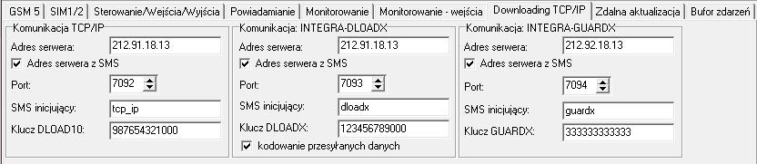 50 GSM-4/GSM-5 SATEL Komunikacja TCP / IP [Programow.GPRS] Rys. 23. Zakładka Downloading TCP/IP w przypadku modułu GSM-5. Adres serwera adres komputera, z którego może być programowany zdalnie moduł.
