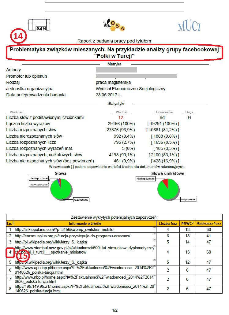 Można wysłać pracę do sprawdzenia w dodatkowym systemie antyplagiatowym OSA.