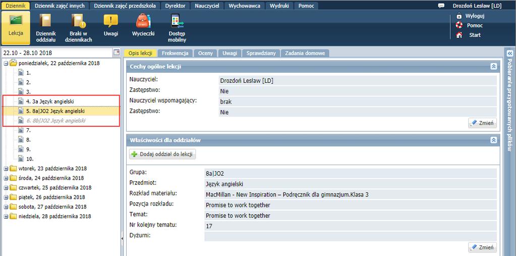 UONET+. Jak korzystać z tabel frekwencji dostępnych w widokach Lekcja oraz Dziennik oddziału? 3/10 Rysunek 4.