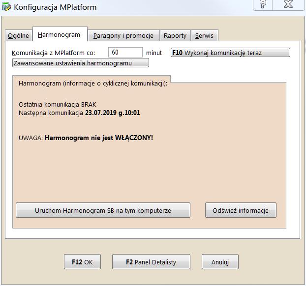 W przypadku otrzymania powyższego komunikatu należy wpisać numer unikatowy drukarki fiskalnej, zaznaczyć aktywność POS-a i w zakładce serwisowej wybrać przycisk F6