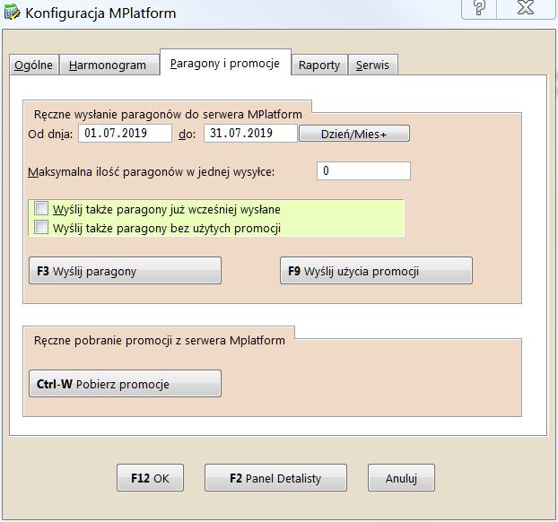 Ręczne wysłanie paragonów i pobranie promocji Możliwe jest ręczne (poza harmonogramem) wysłanie paragonów do MPlatform.