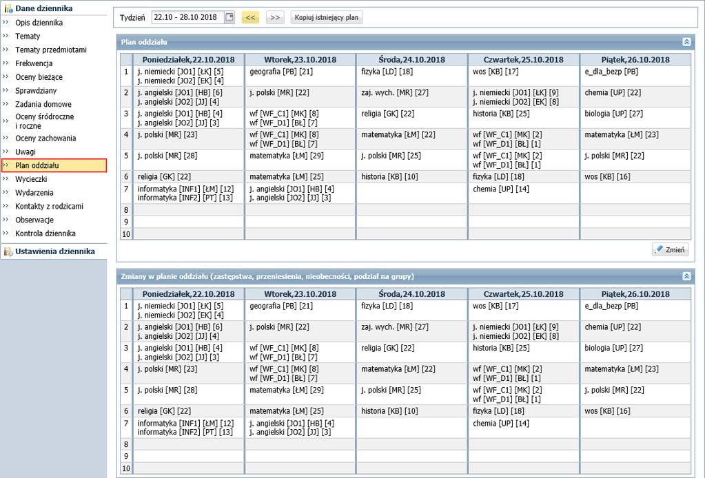 Dokumentowanie lekcji w systemie UONET+ 3/16 - plan lekcji wprowadzany na stronie Plan oddziału.