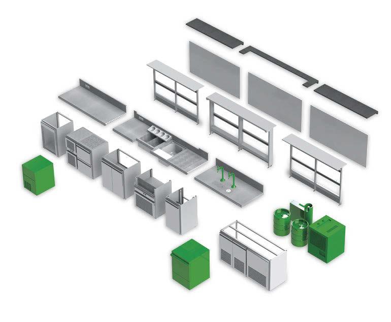 Projektowanie i 1 dobór odpowiednich modułów chłodniczych, mroźniczych oraz neutralnych 4 wybór zabudowy dekoracyjnej oraz kontuaru blat kontuaru zabudowy dekoracyjne konstrukcja stalowa do montażu