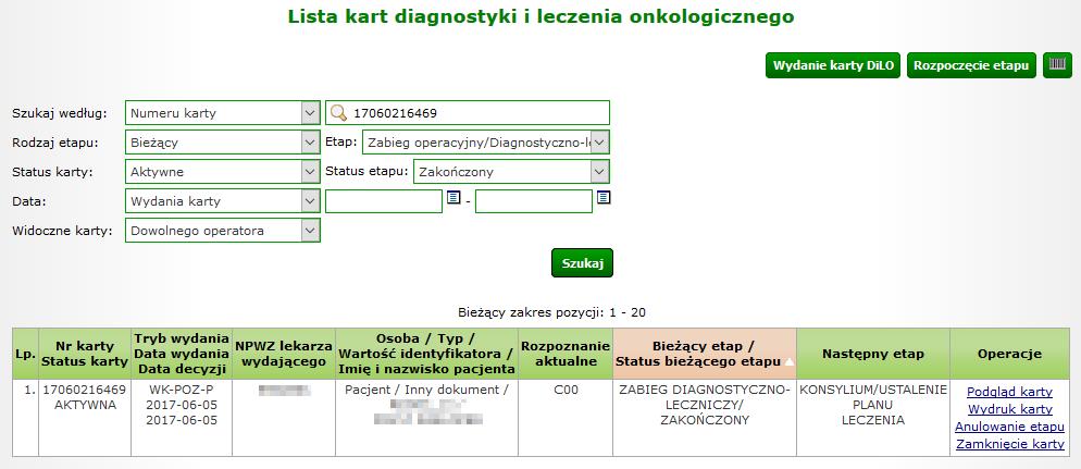 Rysunek 1-29 Przykładowe okno zakończenia etapu karty DiLO wybór umowy do rozliczenia W kolejnym kroku należy wybrać ze słownika miejsce udzielania świadczeń oraz umowę, w ramach której nastąpi