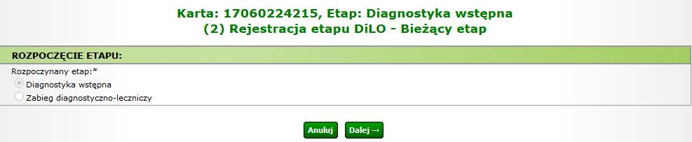 Rysunek 1-2 Przykładowe okno Listy kart diagnostyki i leczenia onkologicznego Wówczas wyświetlone zostanie okno Rejestracji etapu dane karty.