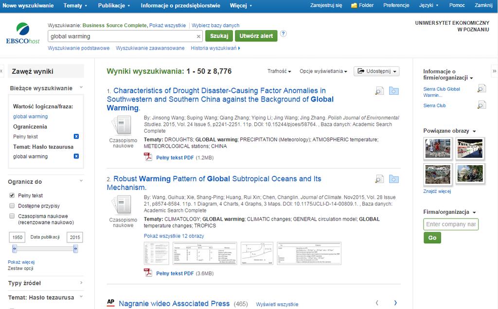 Gdy zawężasz wyniki wyszukiwania za pomocą ograniczeń, typów źródeł czy tematów, każda pozycja jest dodawana do panelu Bieżące wyszukiwanie.