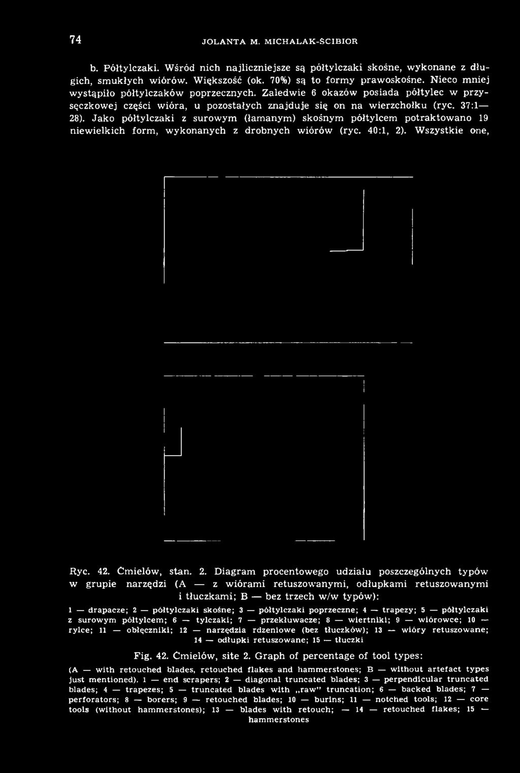 Jako półtylczaki z surowym (łamanym) skośnym półtylcem potraktowano 19 niewielkich form, wykonanych z drobnych wiórów (ryc. 40:1, 2)