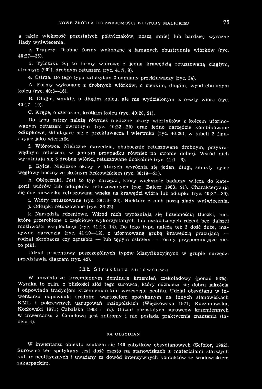 Do typu ostrzy należą również nieliczne okazy wiertników z kolcem uformowanym retuszem zwrotnym (ryc.