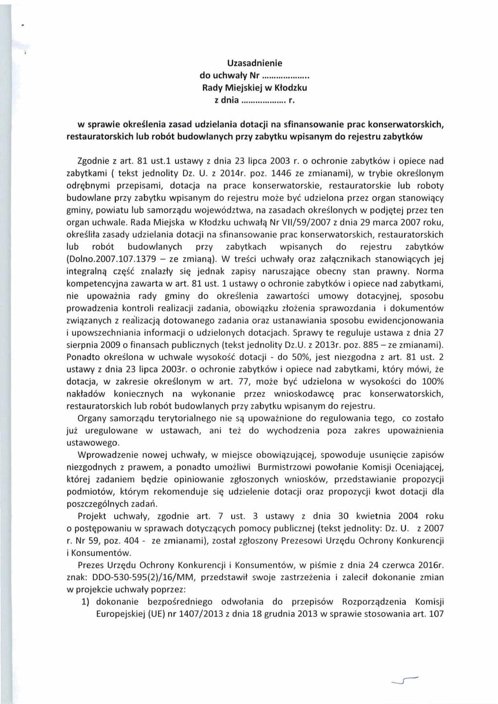 Uzasadnienie do uchwaty Nr... Rady Miejskiej w Ktodzku z dnia... r.
