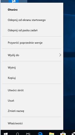 Menu kontekstowe wywołane ekranem dotykowym Tryb tabletu Podstawową funkcją Windows 10, która ułatwia pracę z ekranami dotykowymi jest Tryb Tabletu.