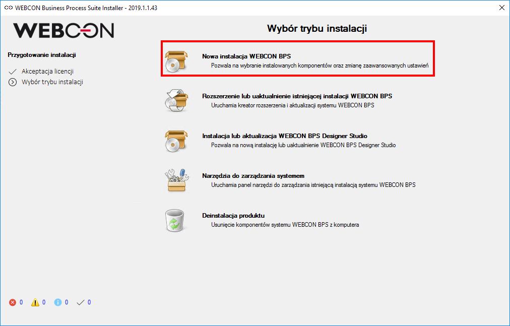 3.1. Wybór sposobu instalacji System WEBCON BPS posiada jeden wspólny instalator umożliwiający: Instalację systemu. Upgrade do nowszych wersji i/lub dodawanie nowych funkcjonalności do systemu.