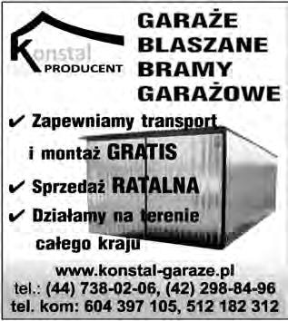 , róg Kraszewskiego i Kopiec, tel. 501 302 921 Sprzedam mieszkanie ok. 50 m kw., II piêtro, ul. Krakowska, tel. 604 072 399 Do wynajêcia 34 m kw., tel. 501 644 750 Sprzedam gara blaszany, tel.