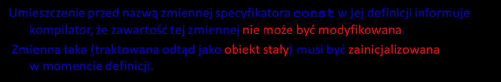 Lista inicjalizacyjna knstruktra W klasie mgą być również stałe dane