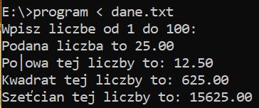 Odczyt danych o W analogiczny sposób można zrealizować pobranie danych z pliku o W momencie gdy funkcja scanf chce przypisać dane z wejścia do zmiennej pobiera dane z