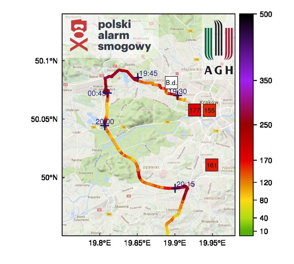 PM10 (µg/m 3 ) Zastosowana metodologia Oznaczenia Skala barwna reprezentująca mierzone stężenie pyłu zawieszonego PM10 na podstawie Polskiego Indeksu Jakości Powietrza (PIJP) (GIOŚ, 2015),