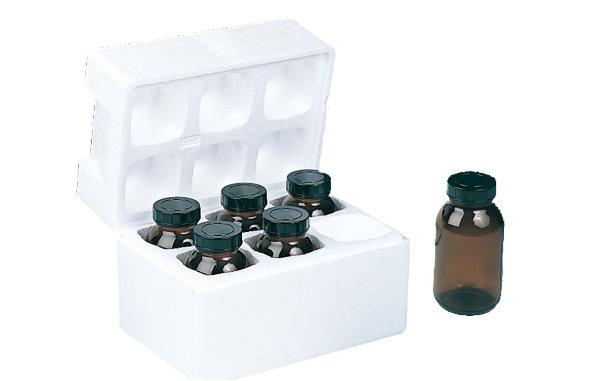 Butelki gwintowane z szeroką szyjką - oranżowe - bez zakrętek - o poj. 50 ml - 1 l Butelki zgodne z normą DIN. Wykonane z brązowego szkła sodowego.